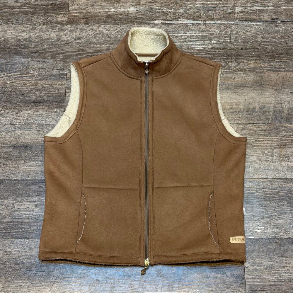 SDI Detroit GC Faux Suede Sherpa Lined Vest Mens Medium Brown Full Zip Vest